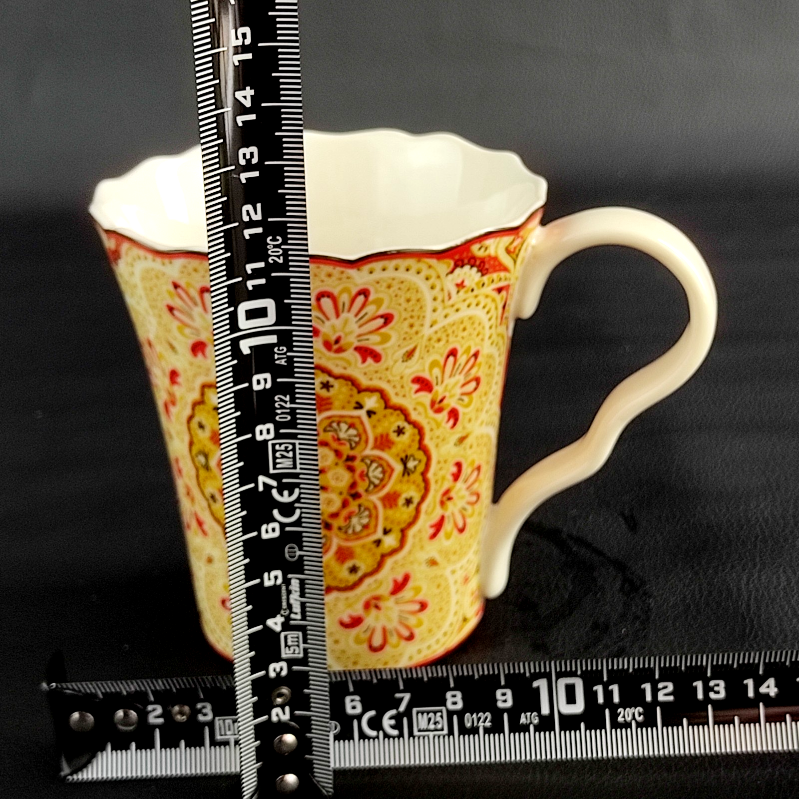 222 Fifth Lyria Saffron Fine China Mug Mandala Floral Yellow Red 12cm