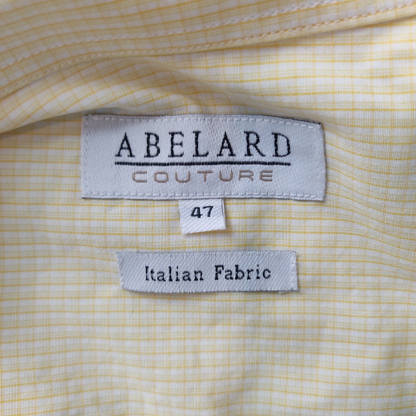 Abelard Couture Mens Dress Shirt Size 47 Yellow Check Italian Fabric Cotton