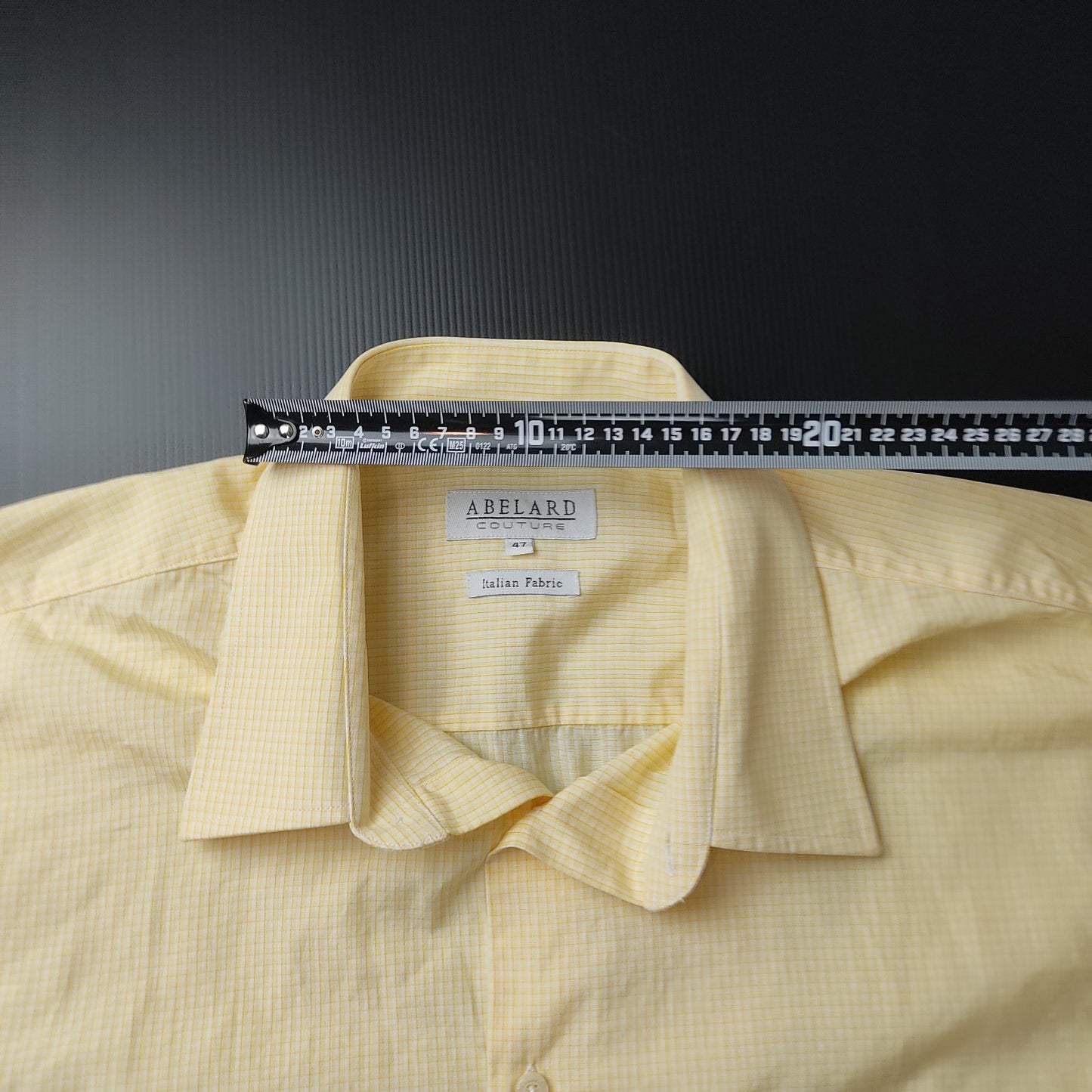 Abelard Couture Mens Dress Shirt Size 47 Yellow Check Italian Fabric Cotton