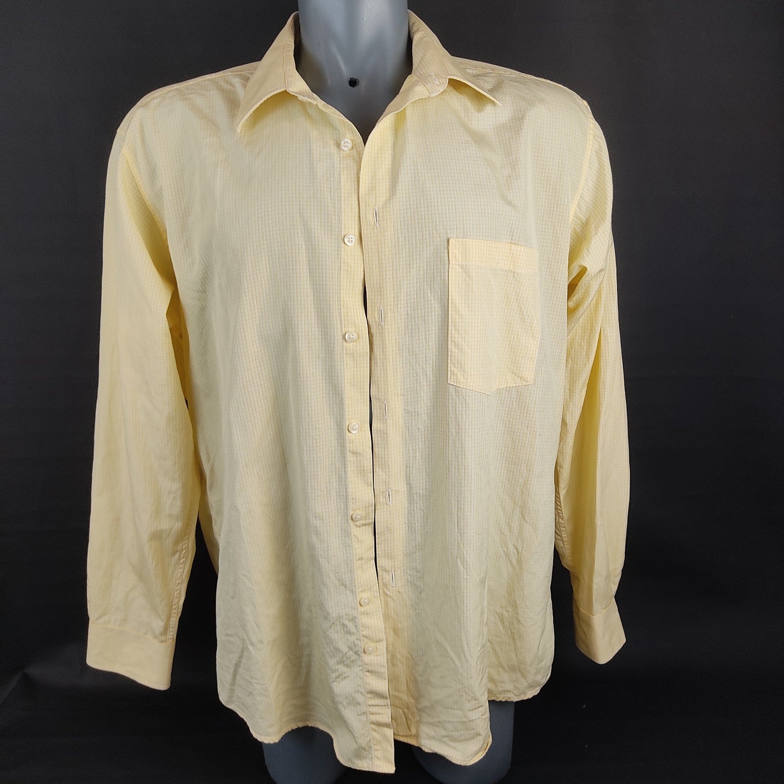 Abelard Couture Mens Dress Shirt Size 47 Yellow Check Italian Fabric Cotton